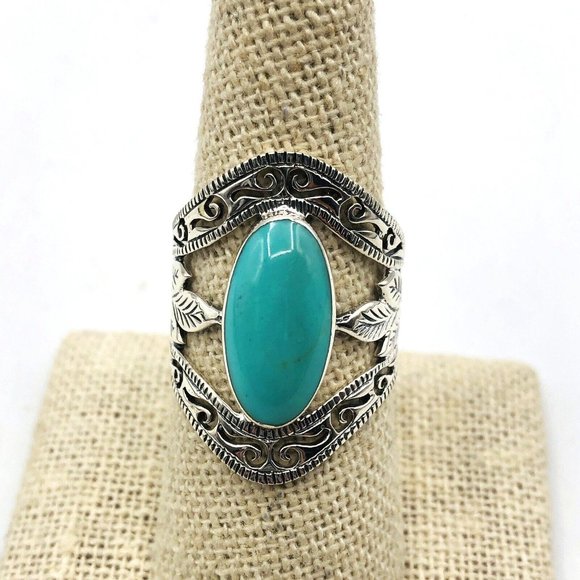 Southwest Style 925 Sterling Silver Turquoise Wide Band Ring Southwest 7.5 - Picture 6 of 7